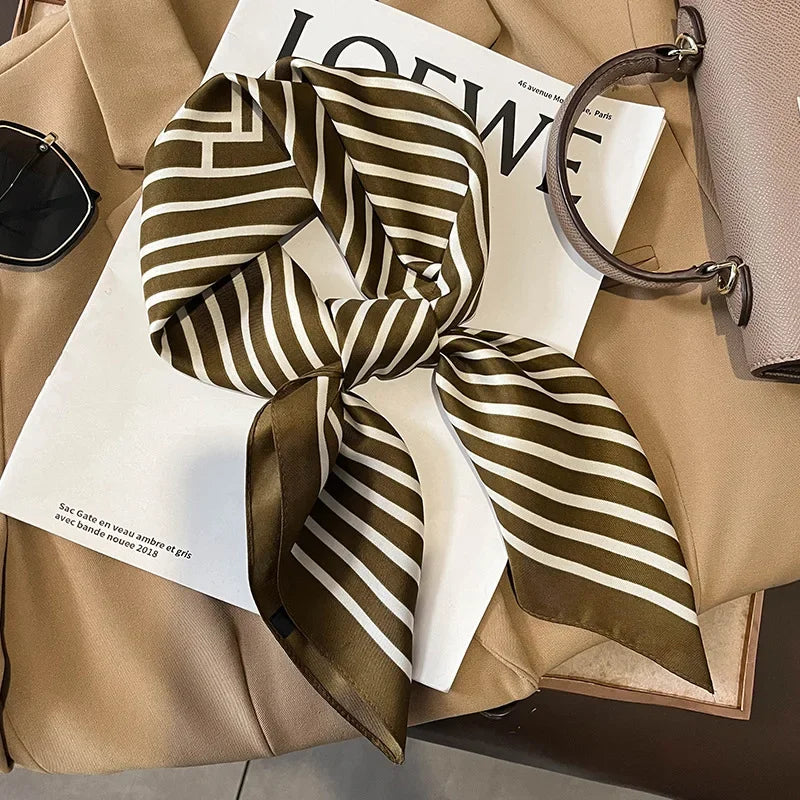 Luxury Brand Silk Square Plaid Scarf Women Satin Neck Hair Tie Band Soft work neckerchife 2024 NEW Hijab Head Female Foulard