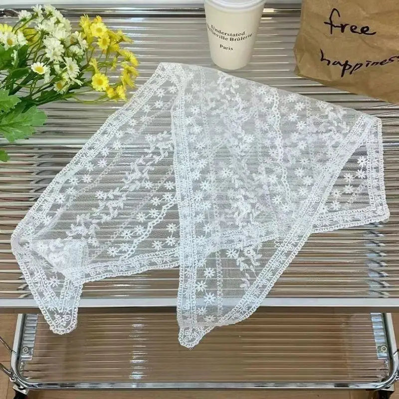 Lace Flower Elegant Temperament Lace Female Flower White Sweet Triangle Scarf Thin Breathable Ribbon Artistic Style Travel Photo