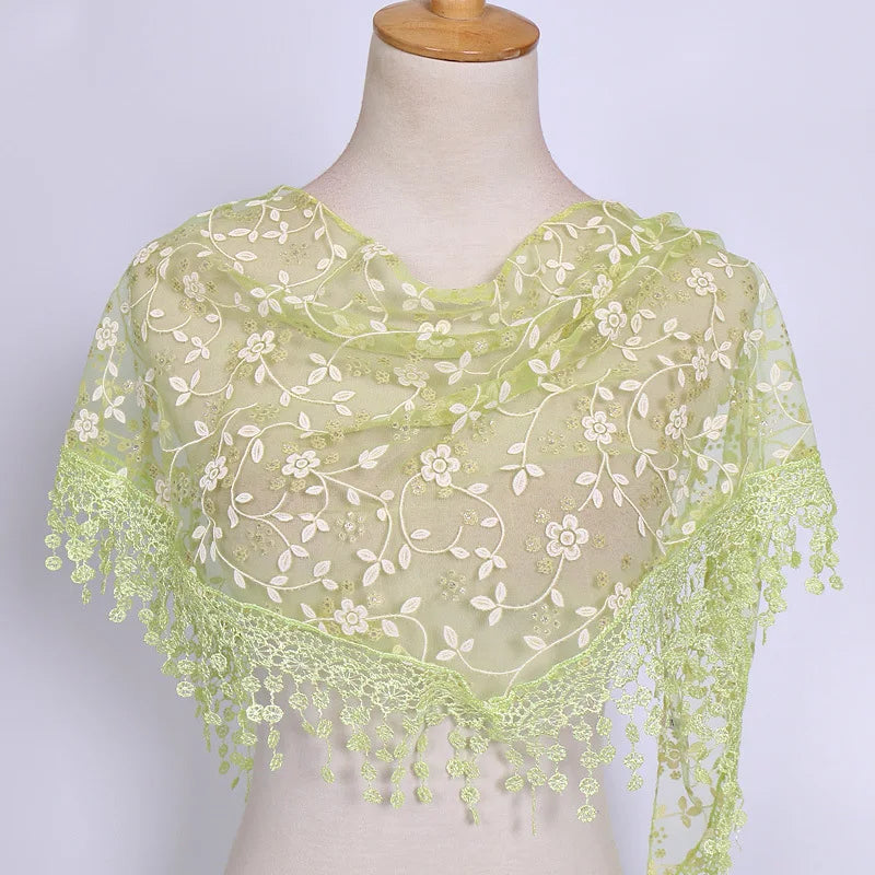 160*50cm Women Tassel Triangle Scarf for Church Prayer Shawl Embroidered Lace Veil Floral Headcovering Veils for the Church's