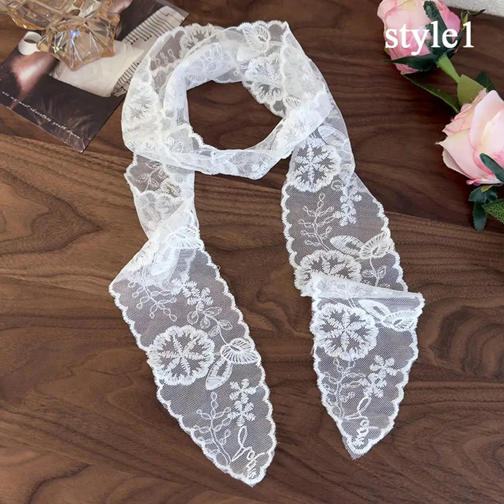 Sweet Flower Retro Lace Neck Strap Transparent Dressing Decoration Hair Band Korean Style Neckerchief Long Ribbon Head Scarf