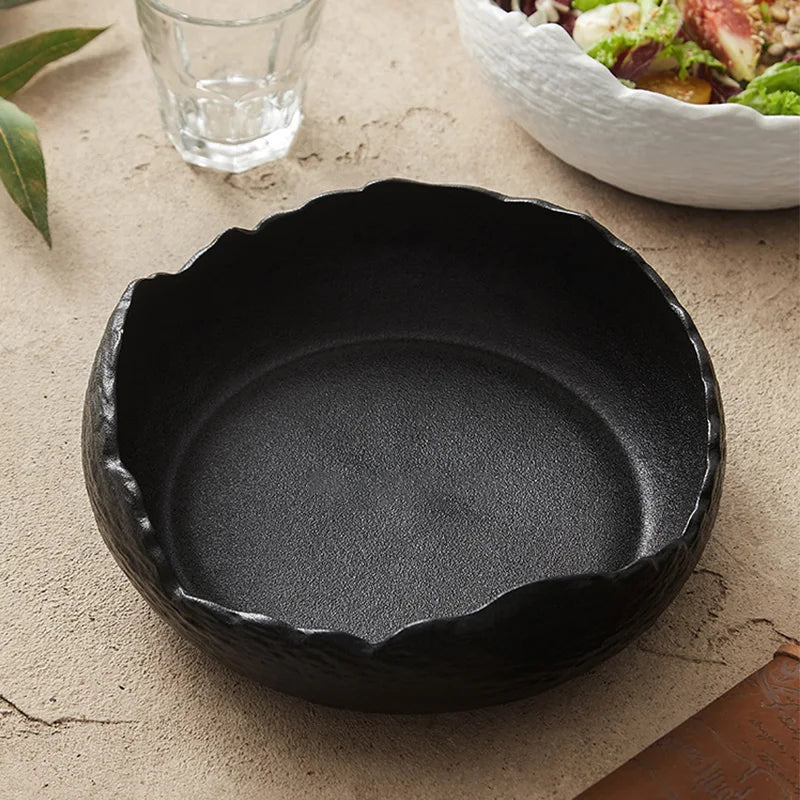 1Pc Irregular Ceramic Deep Plate Salad Plate Frosted Cold Dish Plate Fruit Salad Bowl Creative Western Dinner Plate Dessert Plate Suitable for Daily Meal, Light Salad Plate, Steak Plate, Pasta Plate