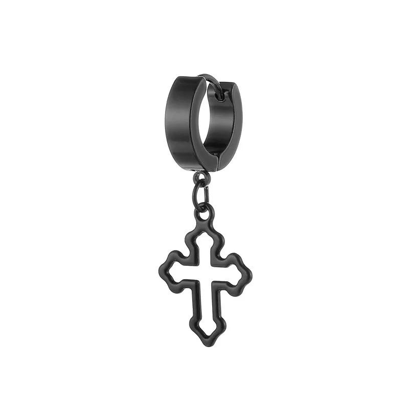 Classic Simple Cross Pendant Earrings Stainless Steel Fashion Vintage Geometric Stud Ear Jewelry Party Gifts For Women Men