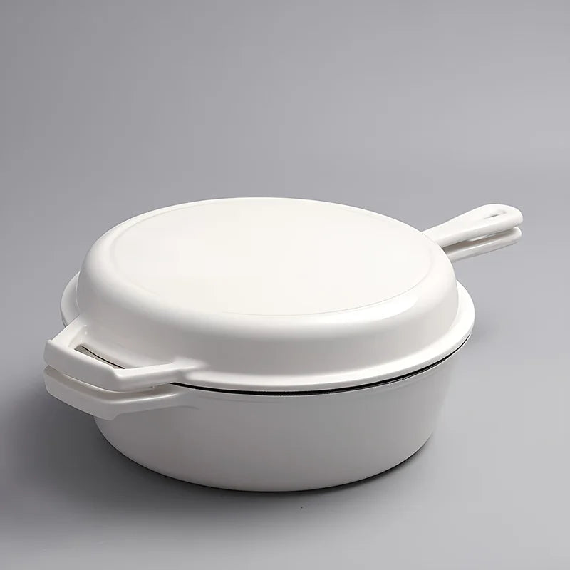 2 in 1 Enameled Cast Iron Pot with Lid 11 Inch Cast Iron Dutch Oven & Skillet Combo, Enameled Cast Iron Cookware with Lid