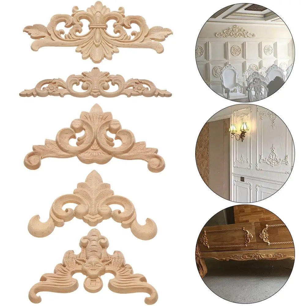 Furniture Parts Unique Natural Floral Wood Carved Corner Appliques Frame wooden Figurines Crafts Woodcarving Decorative