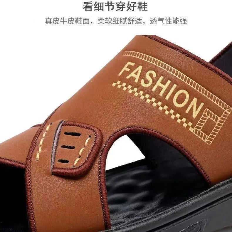 Sandals men's leather thick soled beach sandals for summer wear, non slip and wear-resistant dual-purpose sandals