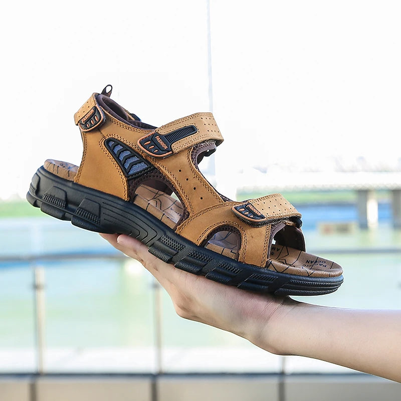 2024 New Genuine Leather Men's Sandals Summer Outdoor Non-slip Hiking Trekking Shoes for Men Beach Slippers Casual Sneakers