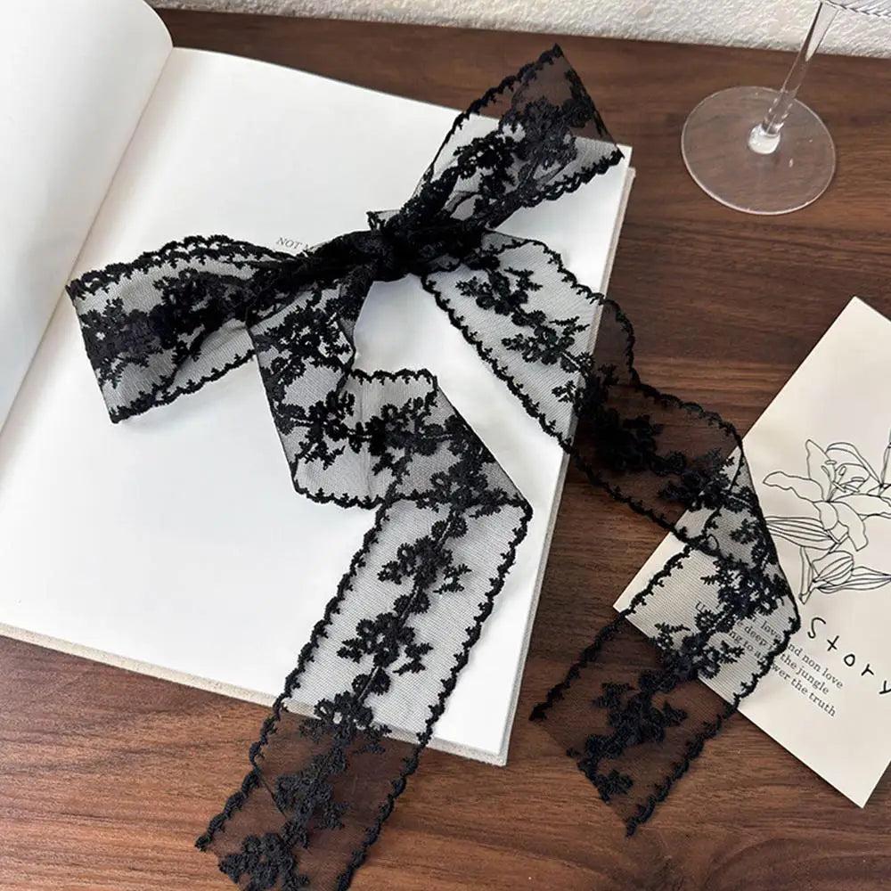 Sweet Flower Retro Lace Neck Strap Transparent Dressing Decoration Hair Band Korean Style Neckerchief Long Ribbon Head Scarf