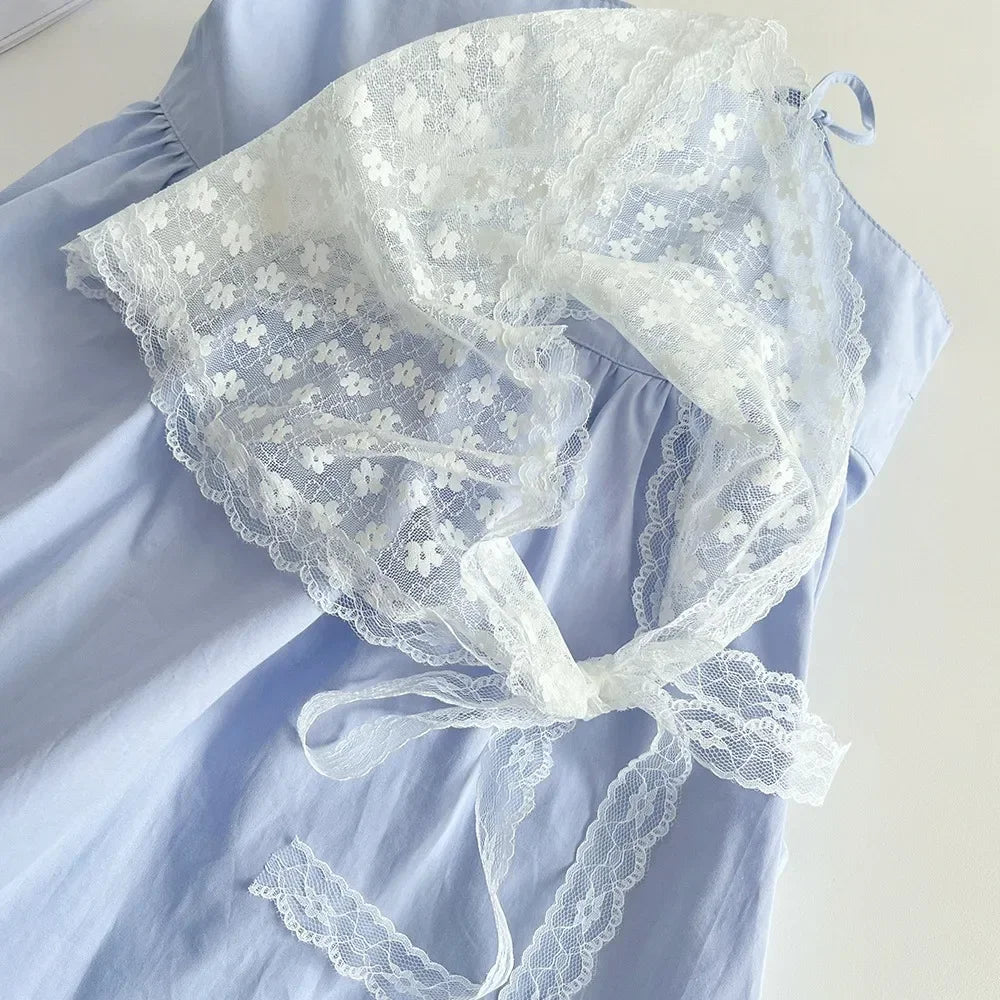 Sweet Flower Triangle Hair Scarf Women Girls Square Scarf Headband Korean French Pastoral Headdress Summer Lace Headwear