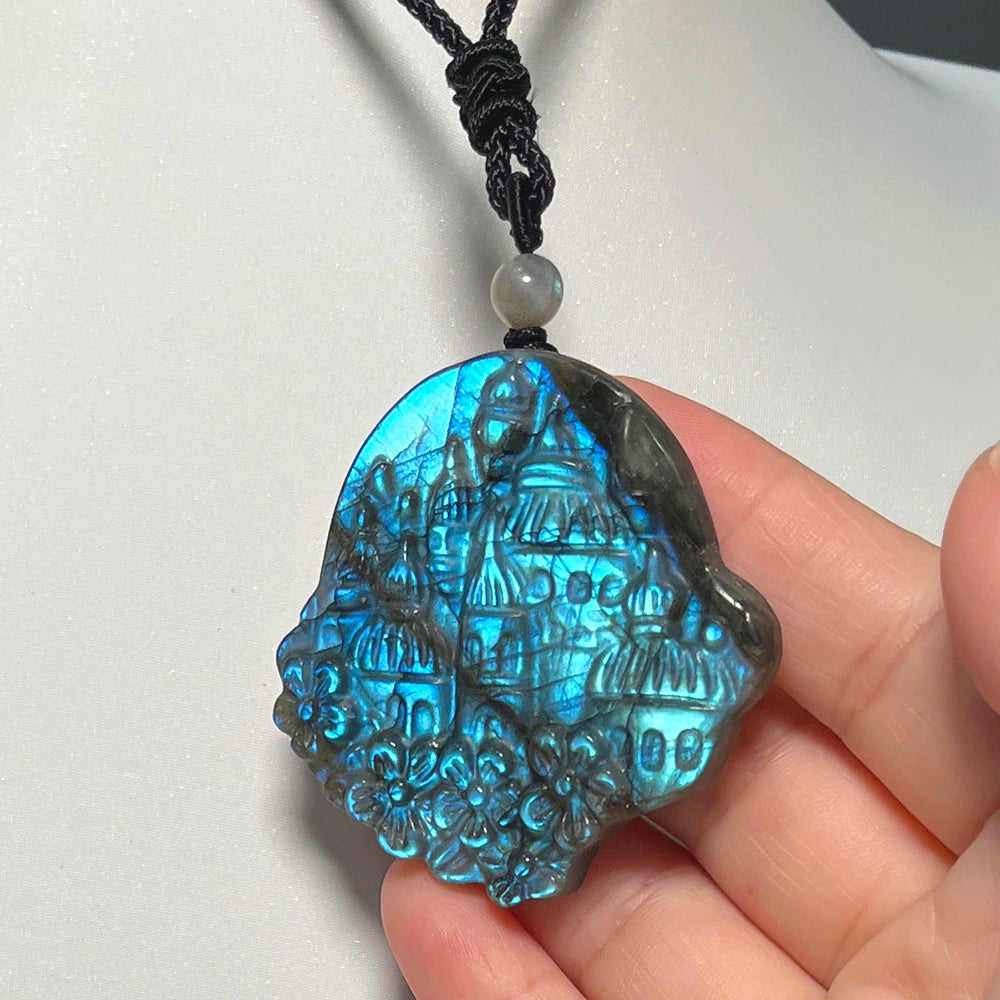 Necklace Pendant Natural Stone Irregular Shape Bead Blue Green Orange Labradorite Pendant for Women Men Jewelry 1Pcs