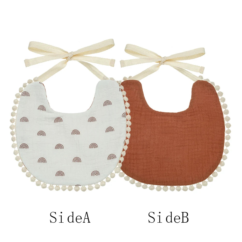 Muslin Cotton Baby Boys Girls Bibs Double Side Flower Rainbow Print Saliva Towel Infant Feeding Burp Cloth Kids Adjustable Scarf