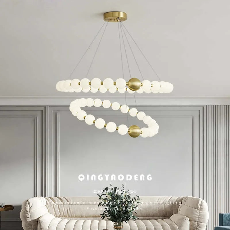 Modern Minimalist Necklace Shaped Glass Ball Pendant Light, Magic Bean Living Room Long Dining Table Light, Pendant Light