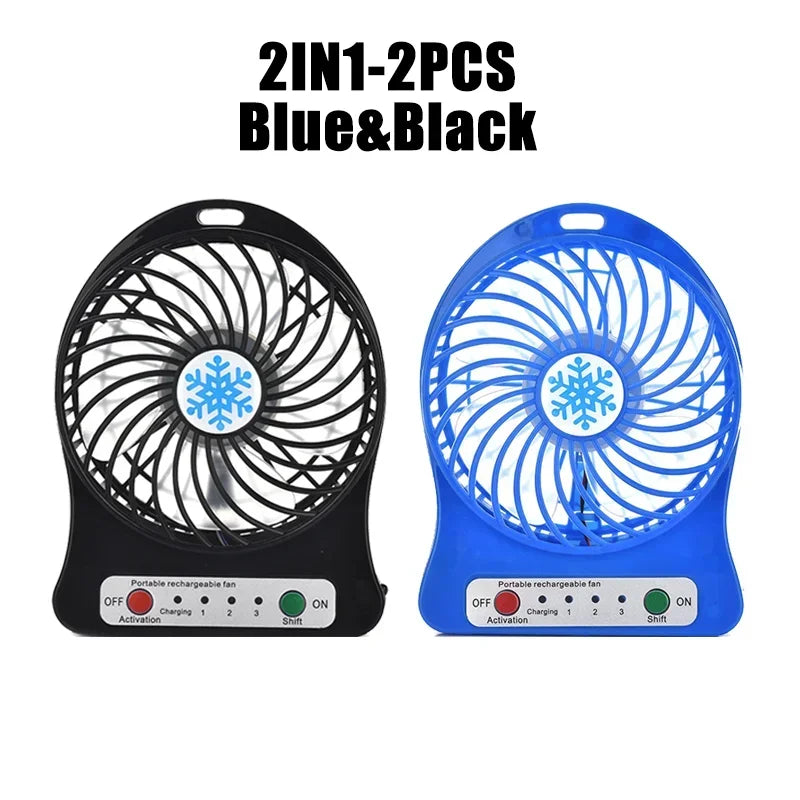 Mini Fan USB Rechargeable 3 Speed Portable Handheld Desktop Quiet Cooling for Office Dorm Camping Outdoor Black Blue White Snowf