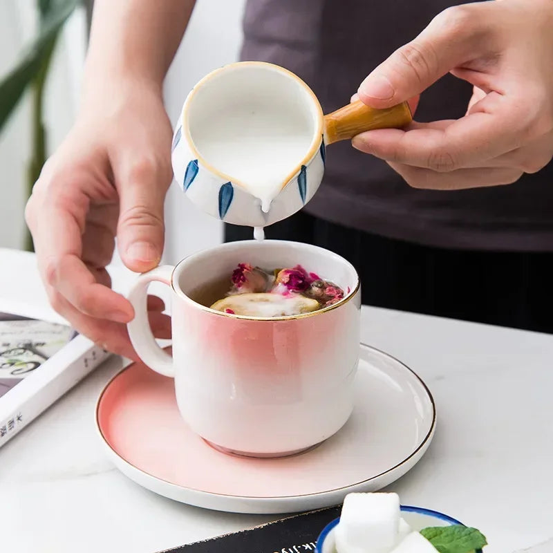 Ceramic Milk Jugs Creamer Cup with Handle Japanese Milk Frothing Coffee Sugar Pot Jam Bowl Seasoning Sauce Dish Kitchen Cookware