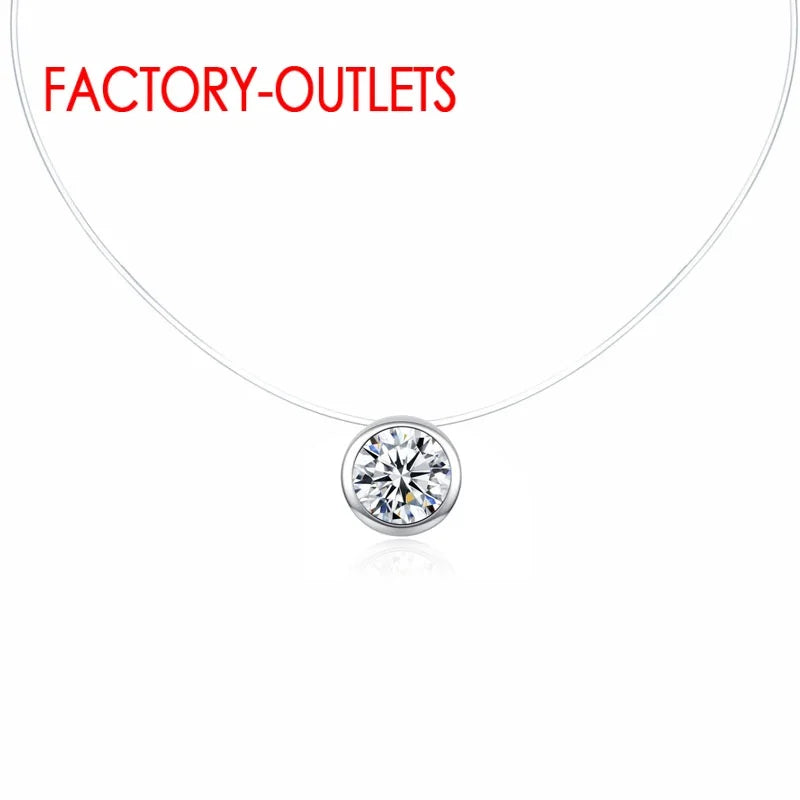 Big Sale 925 Sterling Silver Chokers Necklace Cubic Zircon Pearl CZ Round Heart Cross Moon Square Transparent Fish Line Jewelry