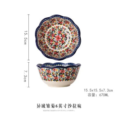New Ceramic Bowls Polish Style Bakeware Baking Binaural Bowl With Handle  Tableware Salad Dessert Steak Pasta Plate