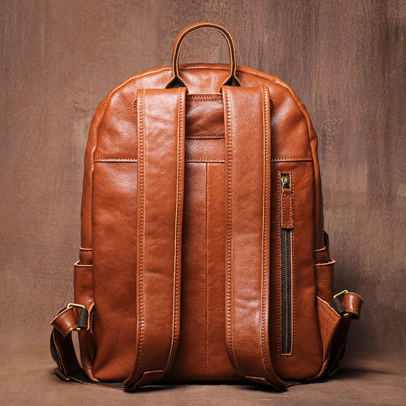 LUOKIR Men's Vintage Genuine Leather Travel Backpack Women's Cowhide College Style School Bag Computer Bags For 15 Inch Laptop