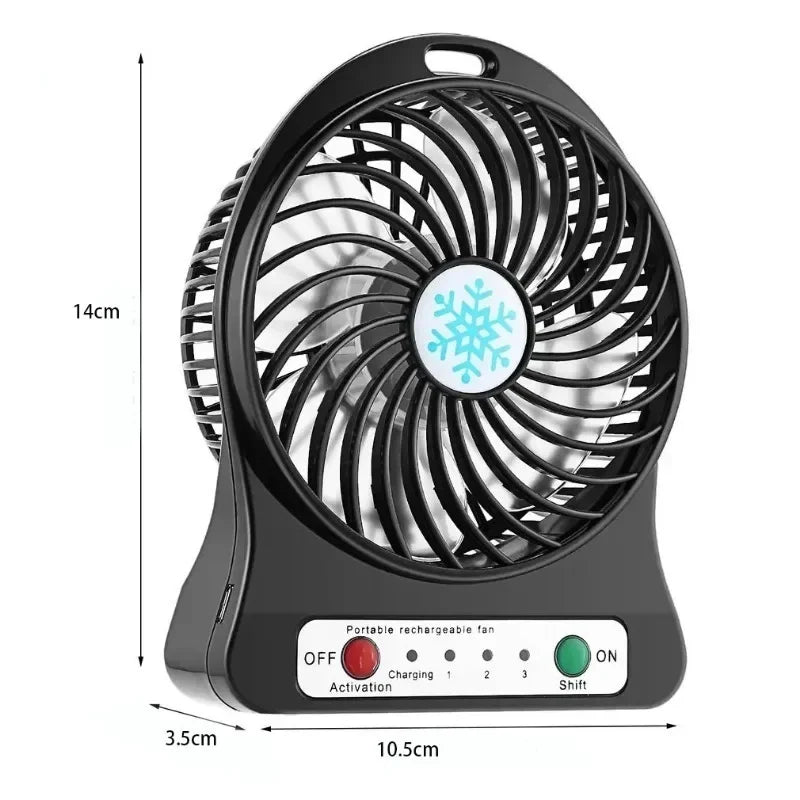 Mini Fan USB Rechargeable 3 Speed Portable Handheld Desktop Quiet Cooling for Office Dorm Camping Outdoor Black Blue White Snowf