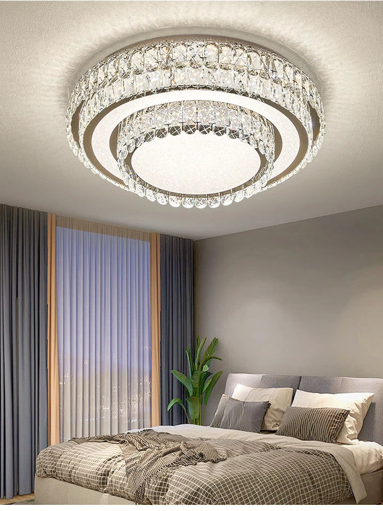 Round Crystal Led Ceiling Lamp 2024 Luxury Minimalist Lights for Bedroom Rectangle Ceiling Chandelier