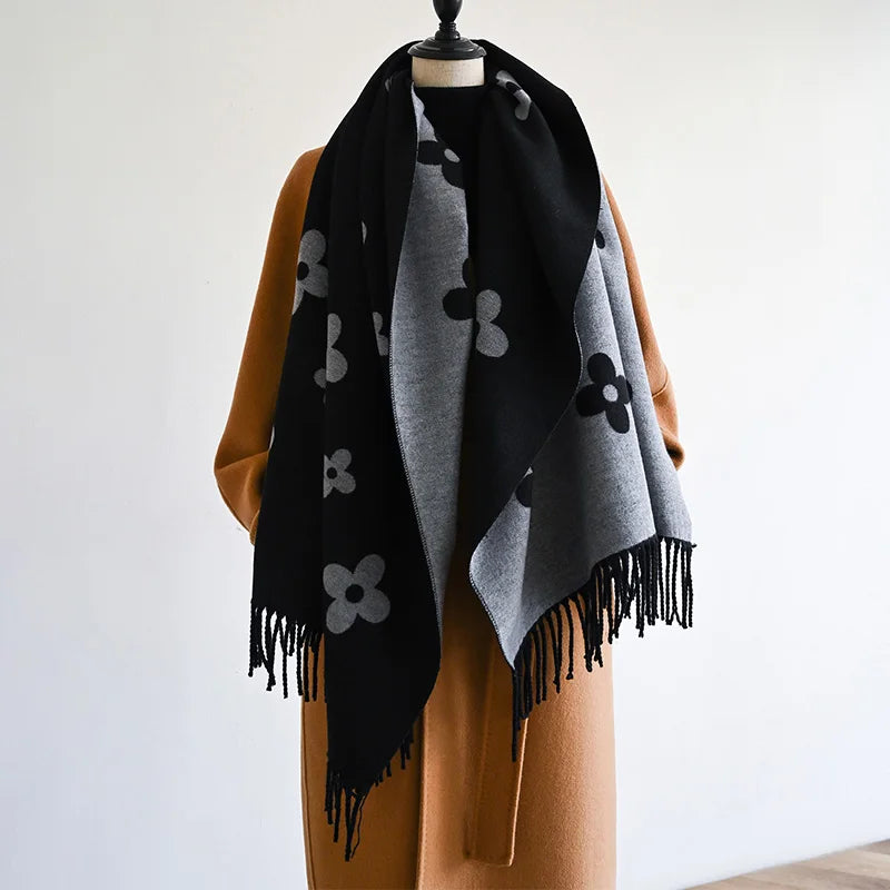 Brand Long tassel flower design luxury Bohemia Imitation Pashmina Thickened 2024 autumn and winter new scarf shawl