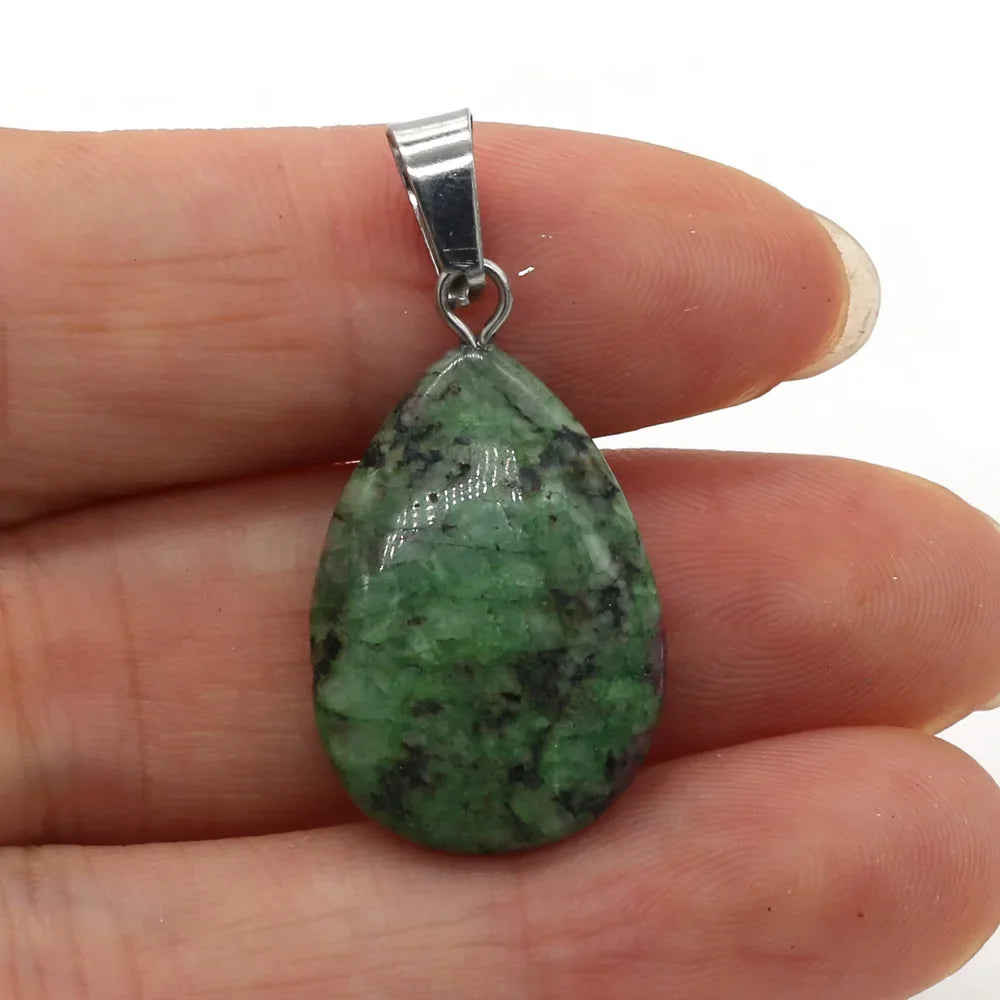Natural Drop Shape Stone Pendant Crystal Rose Quartz Agate Yellow Jade Opal Malachite Charms for Jewelry Making DIY Accessories