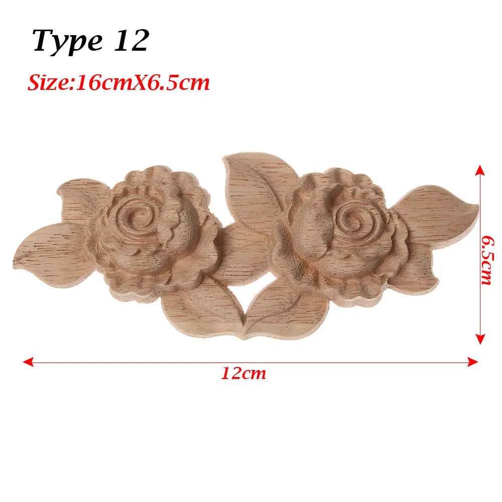 Floral Carved Corner Appliques Woodcarving Rose Natural Wooden Crafts Unpainted Door Adornment Furniture Ornament Home Decor