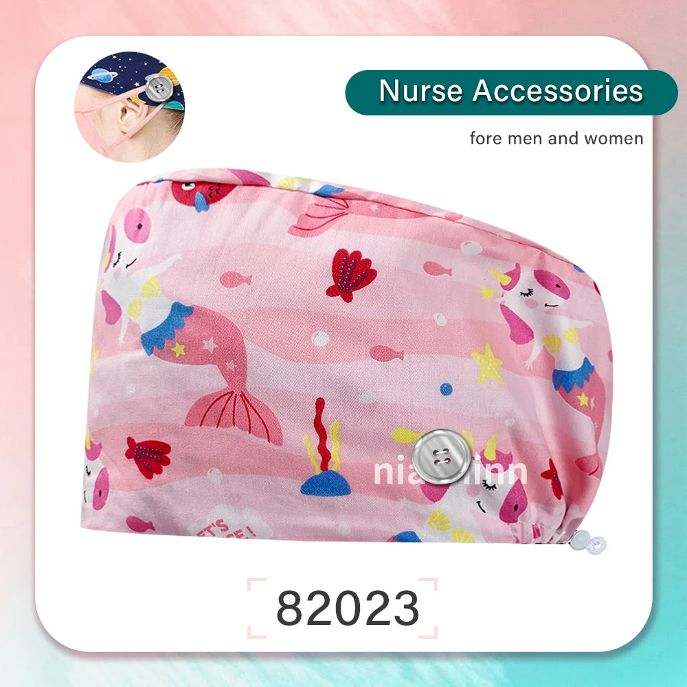 Nurse Scrubs Cap Women Health Workers Frosted Hat Lab Operator Work Cap Beauty Salon Dustjproof Working Hat Adjustable Scrub Cap