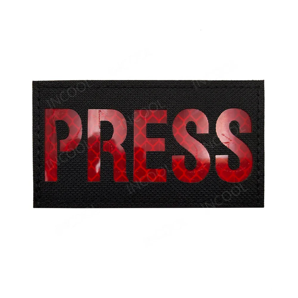 PRESS MEDIA INSTRUCTOR Doctor Nurse First Aid Staff IR Infrared Reflective Glow In Dark Patches Appliqued Embroidered Badges
