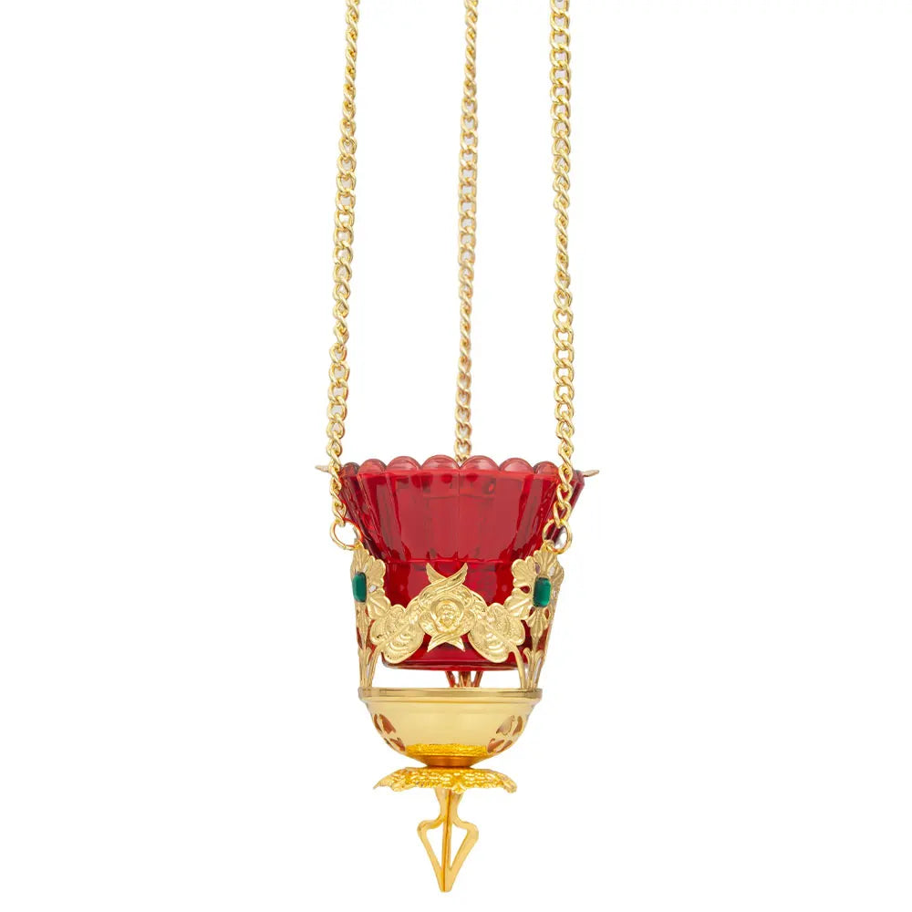 Orthodox Christian Hanging Oil Lamp,Orthodox Vigil Oil Lamps with Red Glass Cup,for Religious Ceremonies and Daily Use