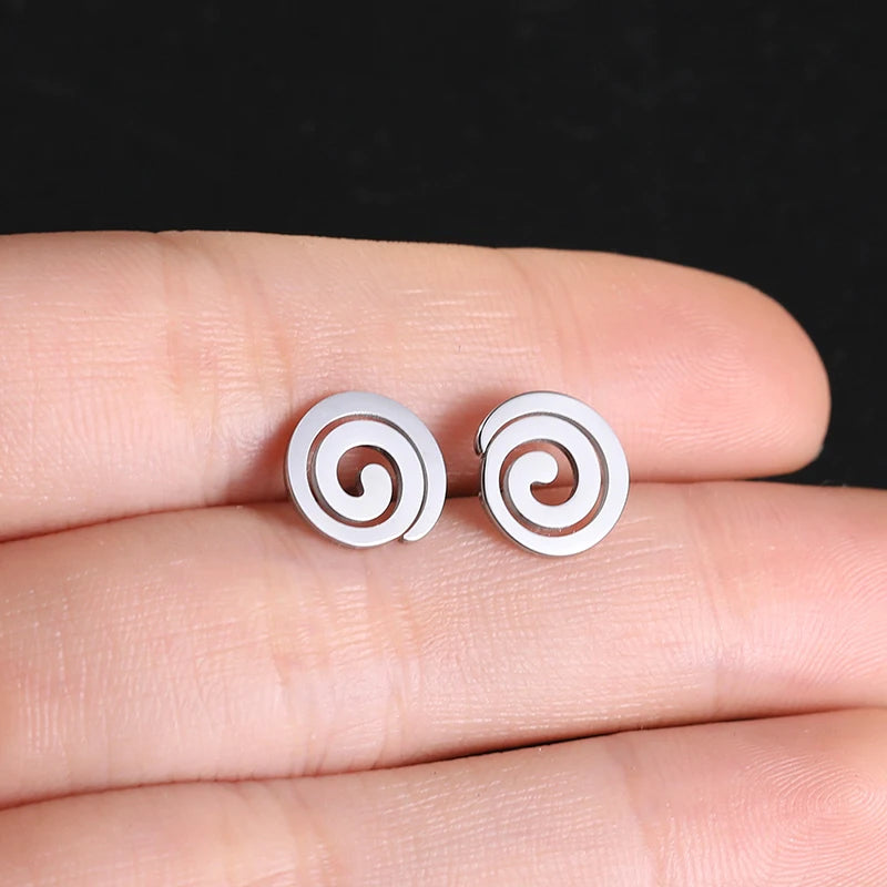 Skyrim Stainless Steel Spiral Swirl Stud Earring for Women Girls Minimalist Geometric Ear Studs 2025 Trendy Jewelry Wholesale