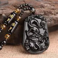 Natural Black Obsidian Money Buddha Pendant Necklace Chinese Hand Carved  Accessories Amulet for Men Women Fashion Jewelry