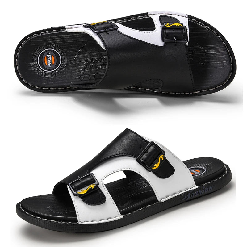 Men's Slippers Summer Leather Sandals New Non-slip Wear-resistant Beach Shoes Leather Sandals Casual Sandals Slippers Slides Men
