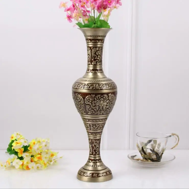 Large Bronze Metal Vase for Room Decoration, Europe Vintage Tabletop, Artificial Flowers, H38cm, HP015
