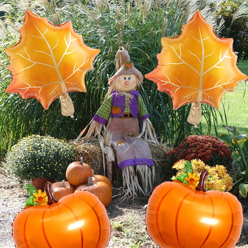 1set Happy Fall Balloons Pumpkin Big Maple Leaves Acorn Balloons Fall Mylar Foil Balloons ThanksGiving Home Festival Decorations