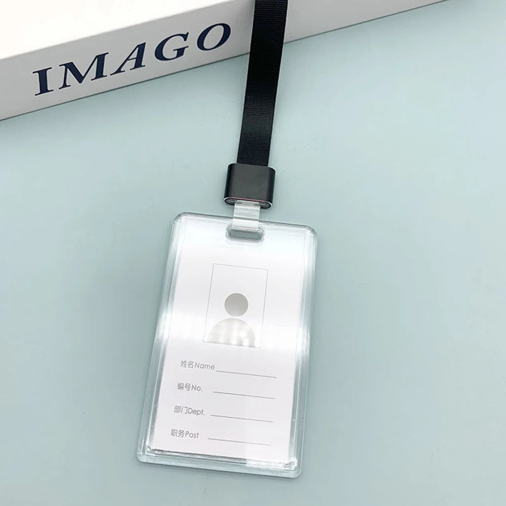Transparent Acrylic Card Cover Case Lanyard Badge Holder Sliding Company Office Staff Employee ID Name Tag Pass Bus Card Sleeve