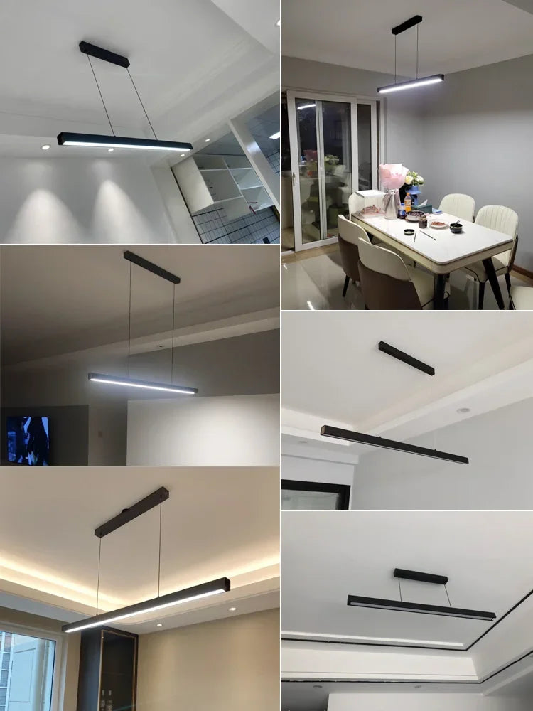 One word minimalist dining room chandelier modern long strip dining table lamp luxury dining room bar table lamp office light