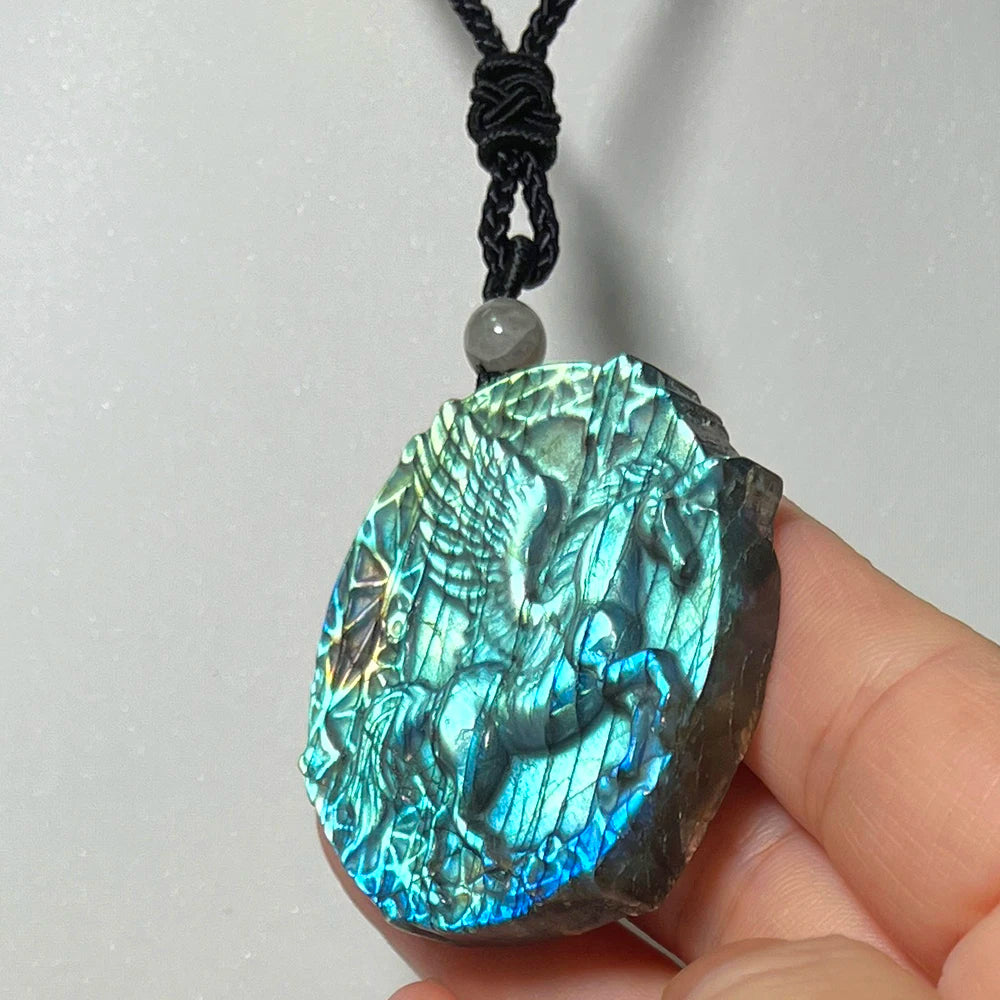 Necklace Pendant Natural Stone Irregular Shape Bead Blue Green Orange Labradorite Pendant for Women Men Jewelry 1Pcs