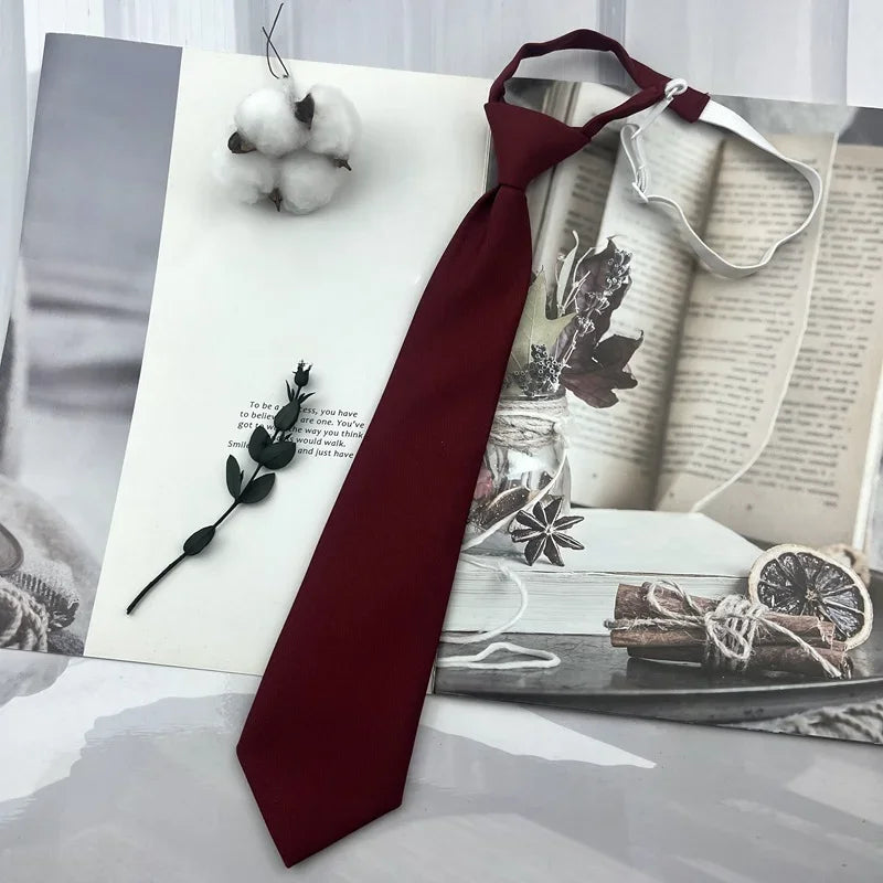 Trendy JK Ties College Student Shirt Suit Neckwear Solid Brown Neckties For Men Women Lazy-tie Bachelor's Uniform Short Neck Tie