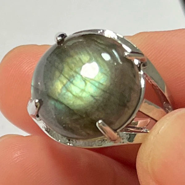 Ring Natural Stone Round Bead Blue Labradorite Adjustable Finger