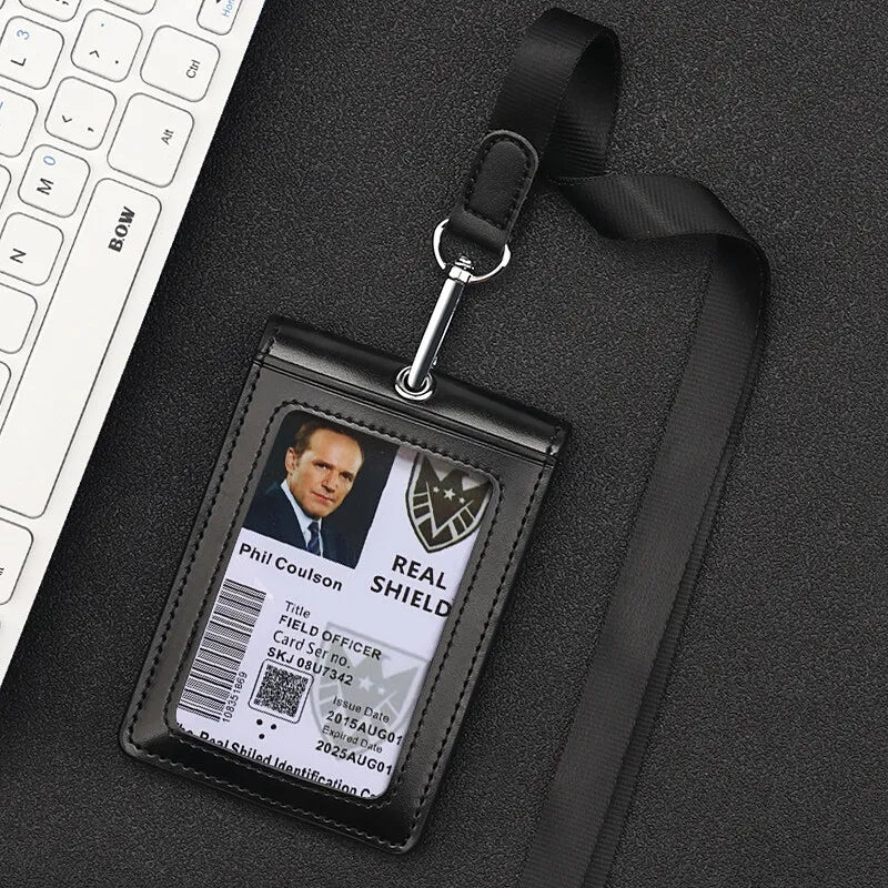Genuine Leather ID Badge Holder Name Tag Chest Card Holders with Neck Lanyard Formal Staff Office Worker Supplies Magnet Hasp