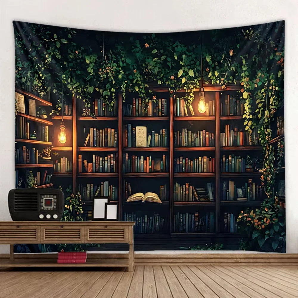 Magic Bookshelf Tapestry Library Living Room Wall Hanging Decoration Items Aesthetic Dorm Home Decor Wall Art Background Cloth