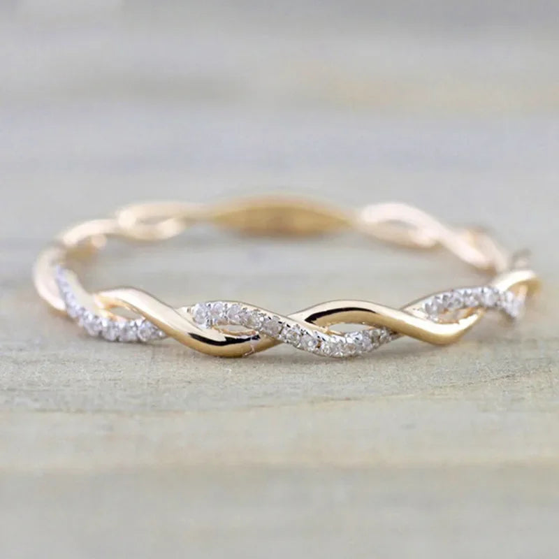 Simple Stylish Women Thin Rings Fancy Twist Band Shiny Crystal Cubic Zircon Rings Daily Wear Versatile Jewelry Minimalist Gift