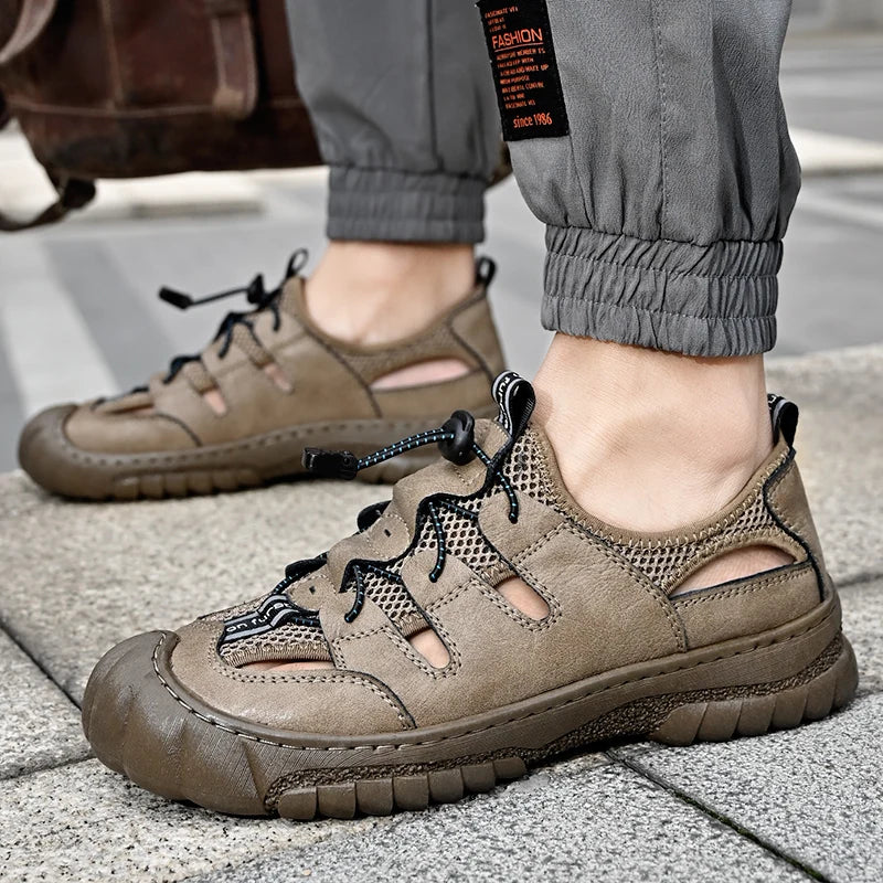 Summer Men Sandals Genuine Leather Mens Casual Shoes Outdoor Men Leather Sandals for Men Beach Shoes Roman mens Shoes