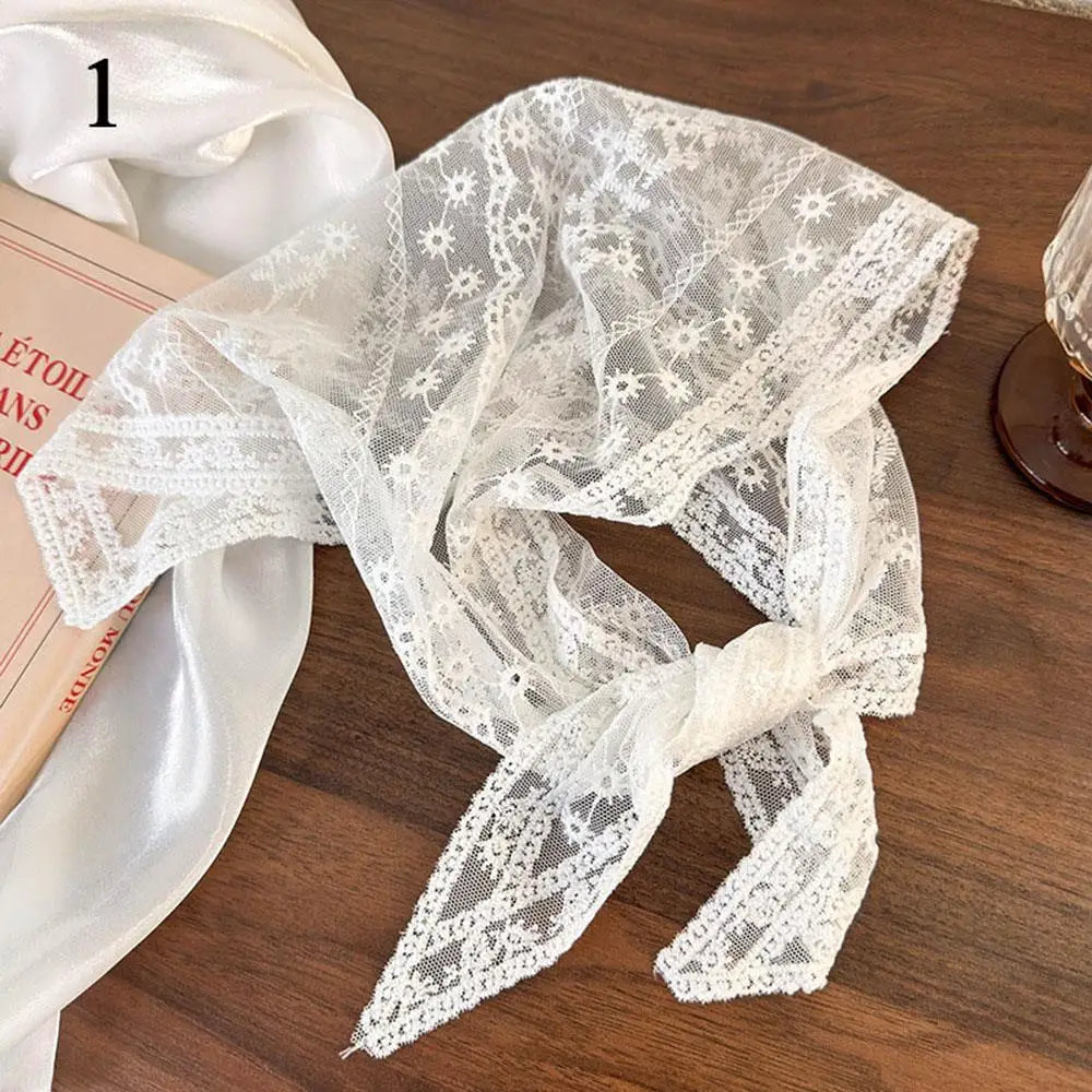 Lace Flower Elegant Temperament Lace Female Flower White Sweet Triangle Scarf Thin Breathable Ribbon Artistic Style Travel Photo