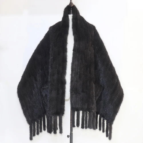 Long Style Women Knitted Real Mink Fur Pashmina Scarves Winter Real Natural Mink Fur Scarf Lady 100% Natural Real Mink Fur Shawl