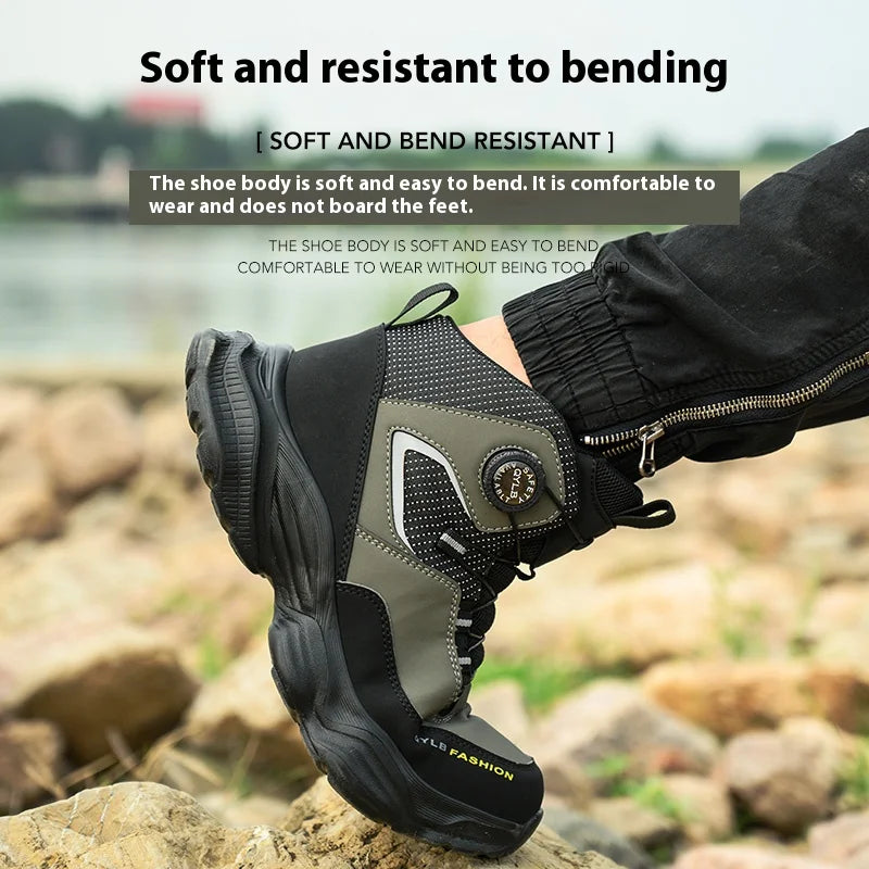 Rotating Button Safety Shoes Men Work Sneakers Indestructible Shoes Puncture-Proof Protective Shoes Work Boots Platform Boots