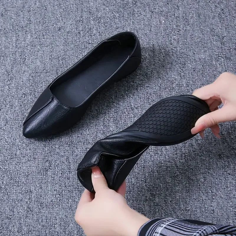 Women's Air Stewardess High Heels Thick Heel Versatile Sexy Single Shoes Professional Work Shoes Black Small Leather