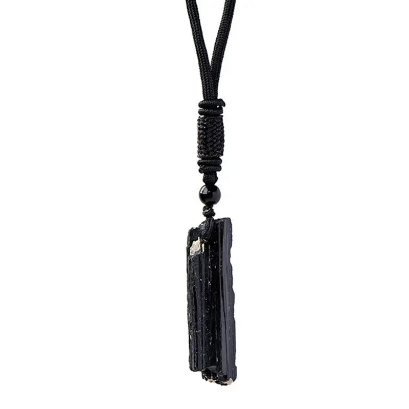 Fashion Crystal Gem Healing Stone Black Tourmalines Stone Pendant Necklace Natural Raw Stone Necklace