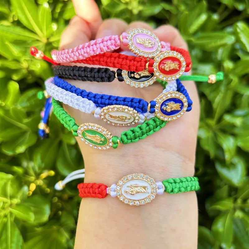 Mexican Religious San Judas Tadeo Jewelry Our Father Of Saint Jude Charm Handmade Rope Chain String Braided Bracelet for Women