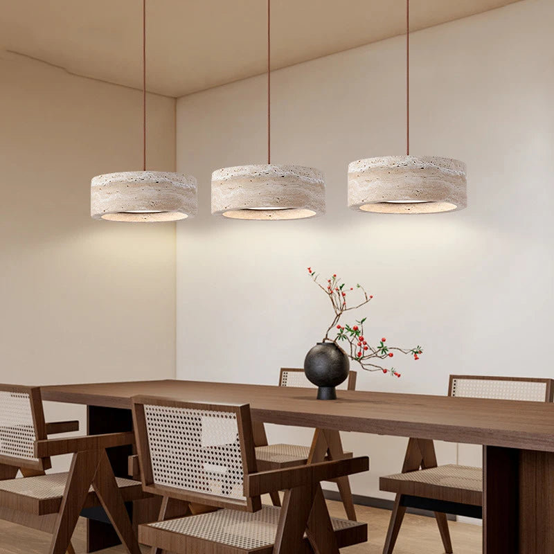 Modern Travertine Pendant Lights Natural Yellow Stone LED Hanging Lamps Indoor Decor Lighting Bedroom Dining Room Bar Study