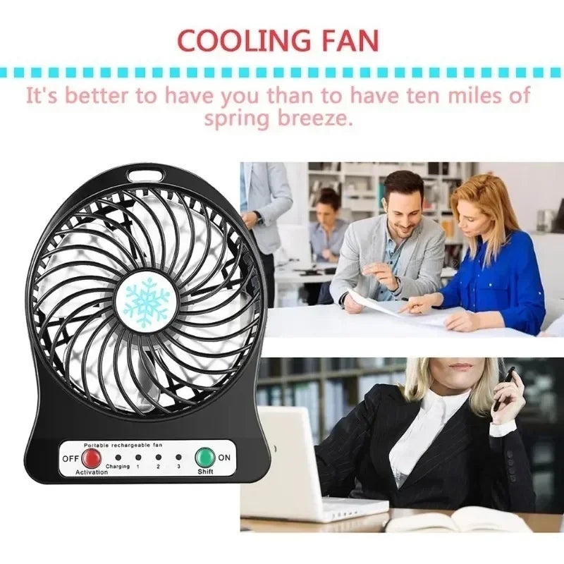 Mini Fan USB Rechargeable 3 Speed Portable Handheld Desktop Quiet Cooling for Office Dorm Camping Outdoor Black Blue White Snowf
